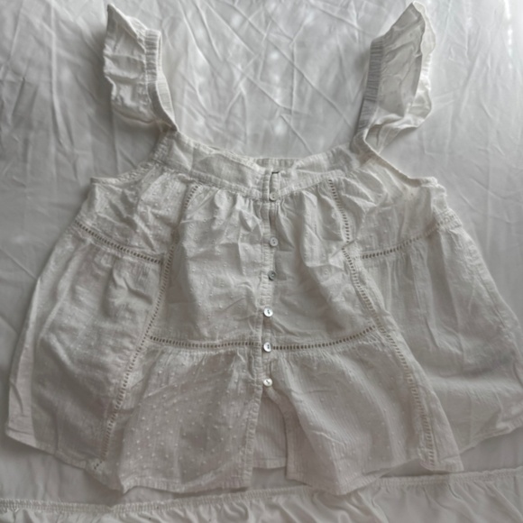 White Eyelet Ruffle Strap Tank - Picture 1 of 4